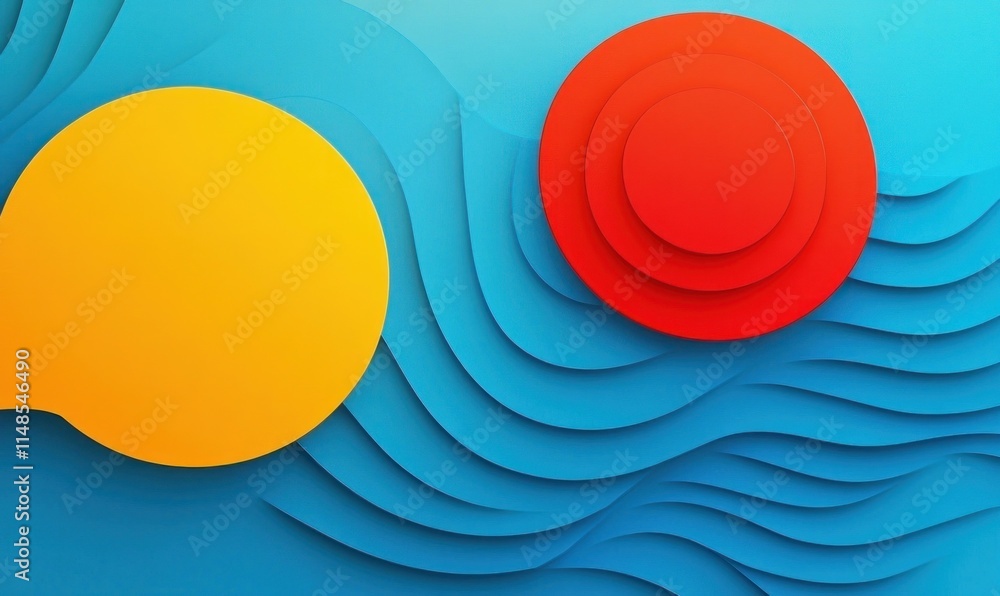 Poster Abstract colorful background with wavy texture and overlapping circles.