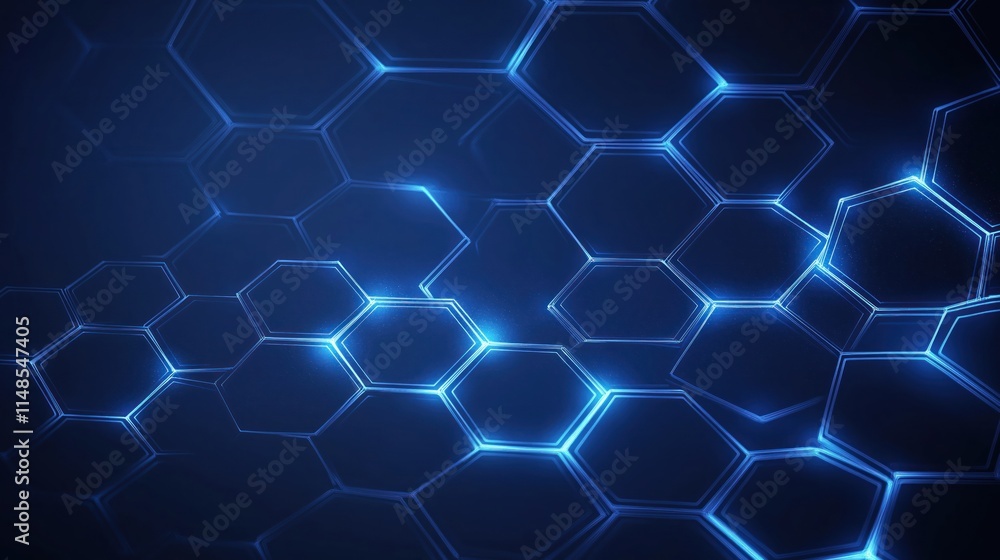 Poster abstract futuristic blue hexagon pattern with glowing lines. modern design. techy abstract backgroun