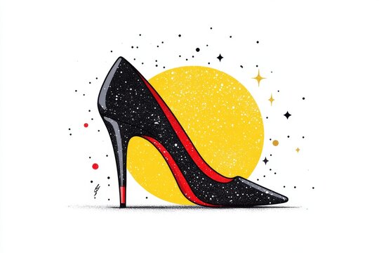 A simple graphic of a sparkling high heel, rendered with clean geometric shapes and a touch of gold accent