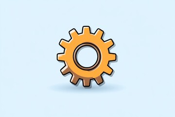 A simple line-art gear icon with soft shadows and a touch of color for depth, placed on a crisp white background