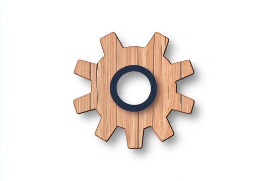 A sleek, geometric gear icon with sharp, angular teeth and a neutral color palette