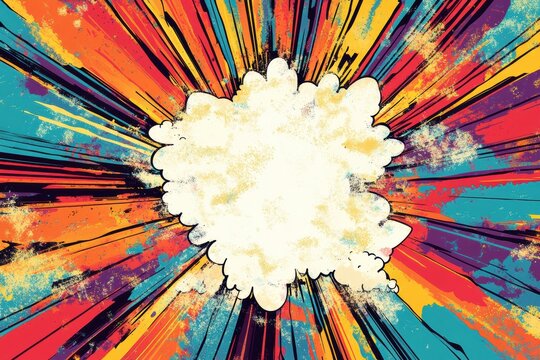 Colorful abstract explosion with vibrant rays and a blank central area for creative design or text placement. Generative AI