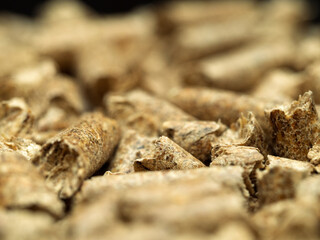 Natural wooden pellets. Pellet fuels, renewable energy, compressed organic material