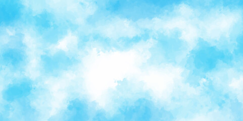 abstract cyan watercolor water splash on a white background. Beautiful sunny sky. Bright sun, white, tiny clouds. cloudy sky background, smoky, Hand painted texture, Creative, modern, design, art, ink