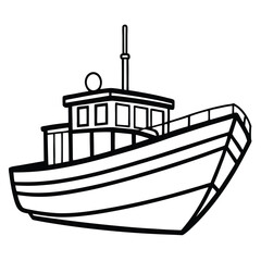 boat line art on white background