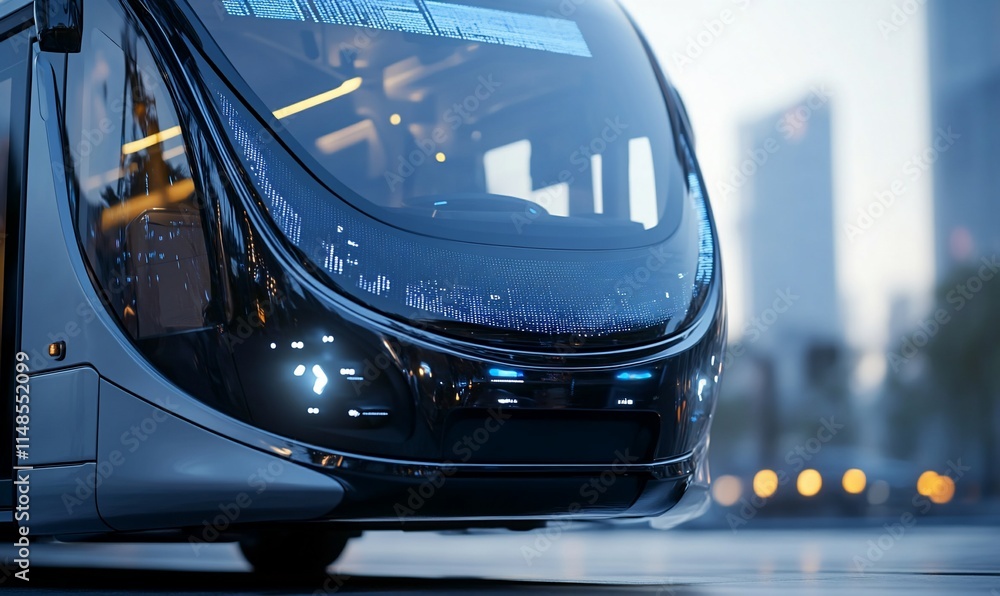 Aufkleber a futuristic bus design with sleek lines and advanced lighting features.