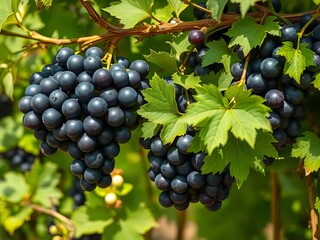 Black Grapes Spikes on Vibrant Green Foliage Garden AI Art