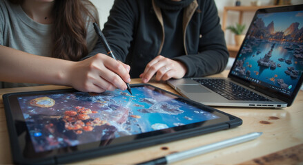 Fototapeta premium person typing on a laptop