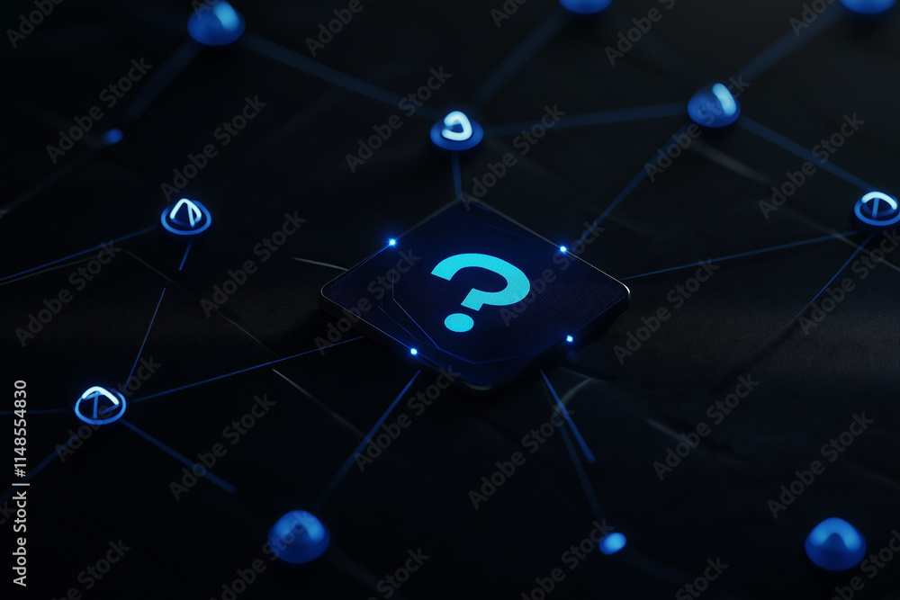 Poster abstract technology background with digital wireless network concept and blue question mark on the s