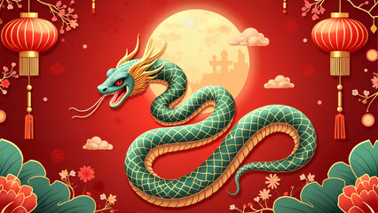 Fototapeta premium Welcoming the Year of the Snake: Celebrate Lunar New Year 2025 with Tradition and Prosperity
