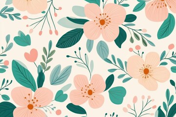 Beautiful pastel color flowers and leaves in spring theme.