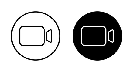 Video camera outline icon on black circle. Social media call sign symbol