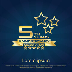 5th years elegance golden and star anniversary celebration emblem ,anniversary logo design for web, game, creative poster, booklet, leaflet, flyer, magazine, greeting card and invitation card