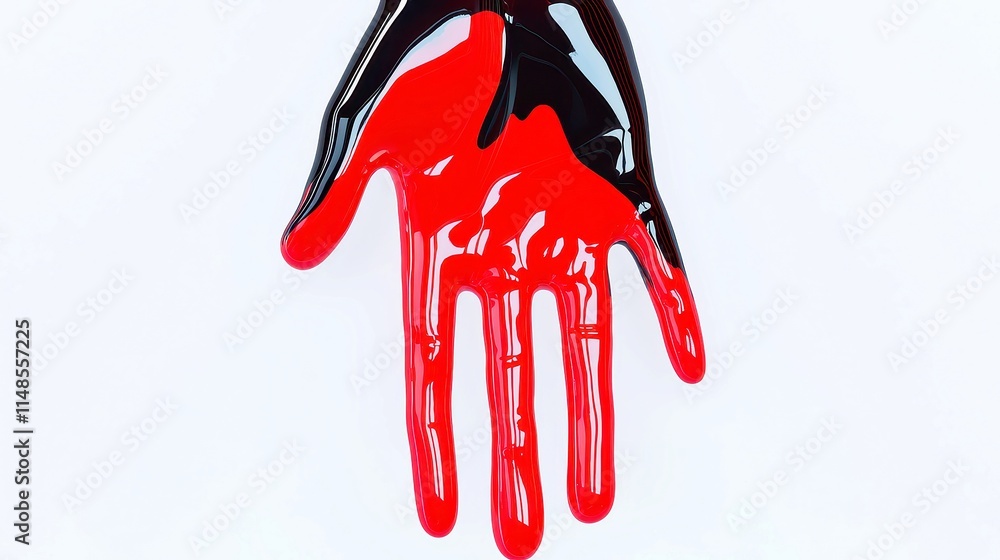 Aufkleber dynamic black and red paint drips flowing from a hand gesture, creating an abstract design on a star
