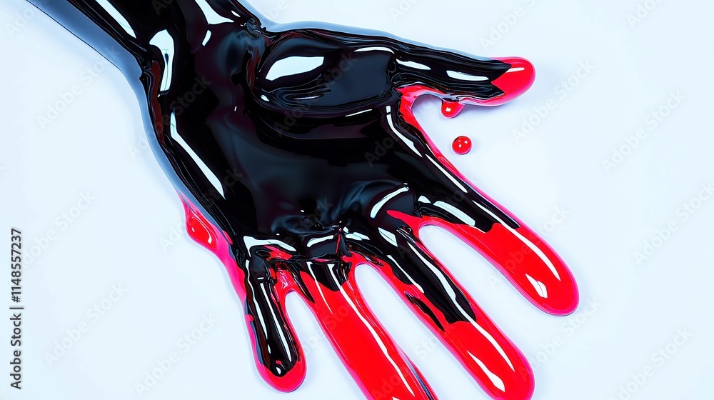 Aufkleber dynamic black and red paint drips cascading from a hand gesture, creating a striking liquid abstract
