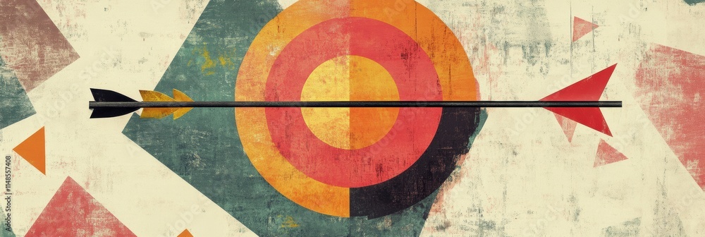 Poster colorful target with arrow hitting the bullseye in a structured design and artistic style. generativ