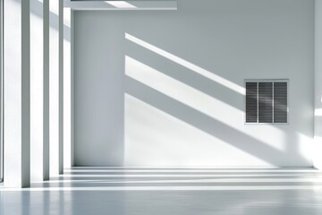 Obraz premium Modern Efficiency: Sleek Air Conditioning Unit on White Wall with Soft Shadows and Diffused Lighting