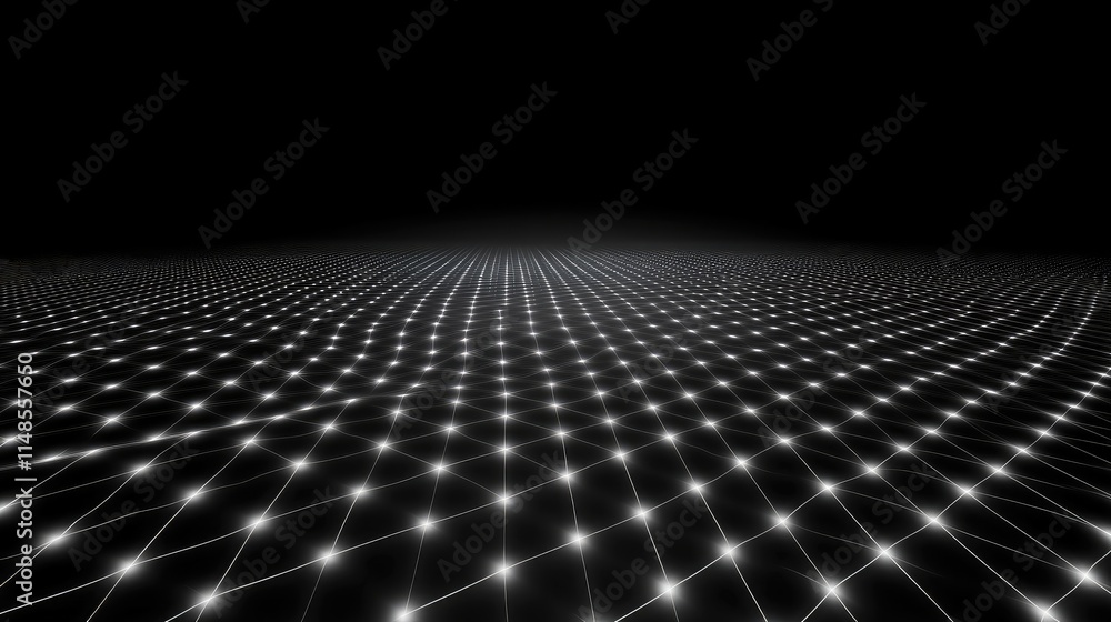 Poster abstract line background with a glowing, grid-like pattern of interconnecting lines on black.