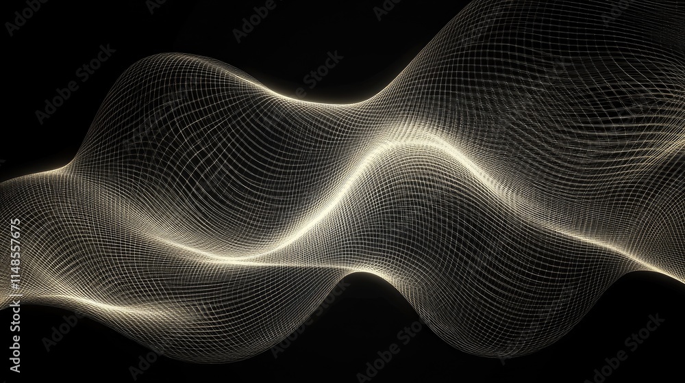 Poster abstract line background with a glowing, grid-like pattern of interconnecting lines on black.