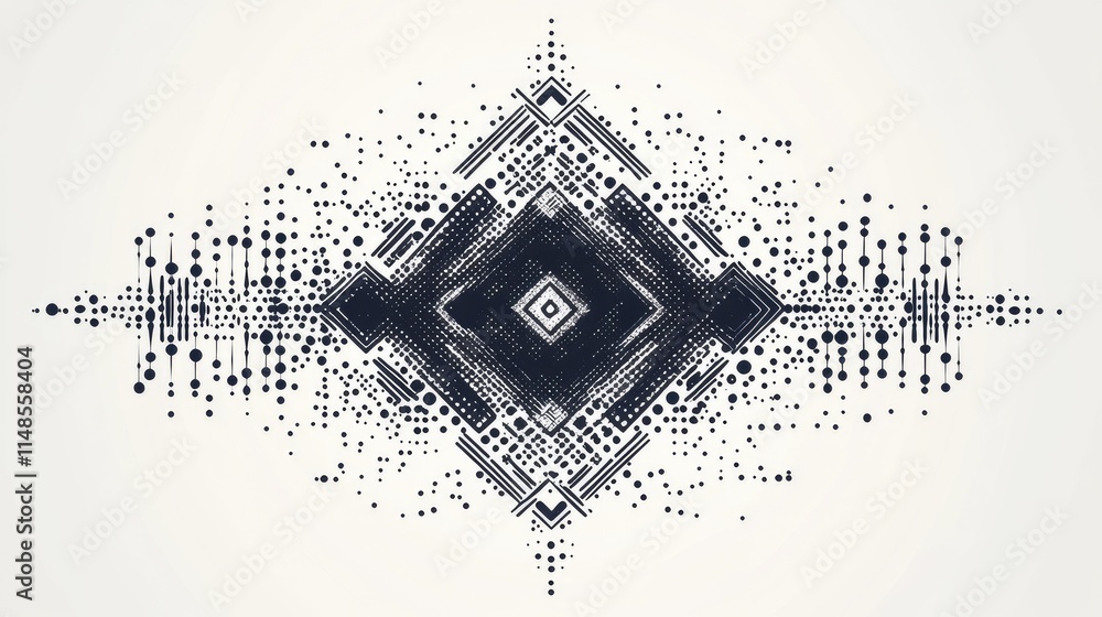 Poster abstract linear design with dashed lines forming symmetrical patterns, isolated on white.