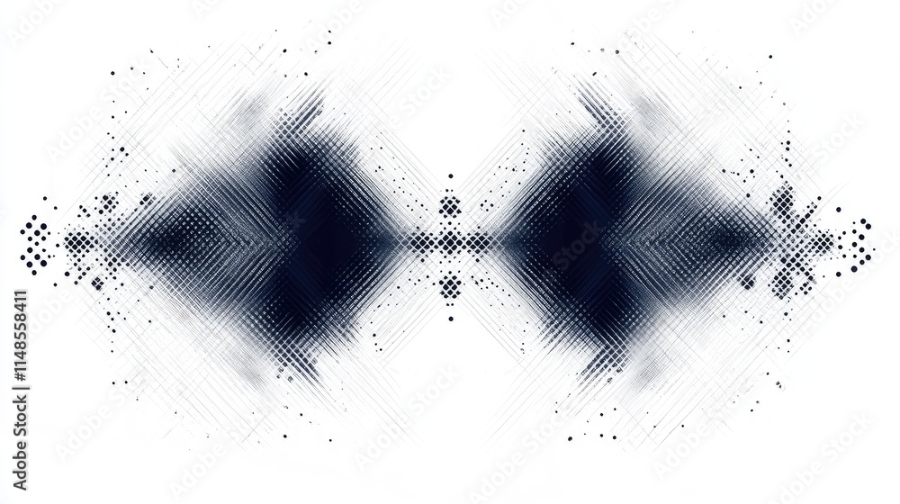 Poster abstract linear design with dashed lines forming symmetrical patterns, isolated on white.