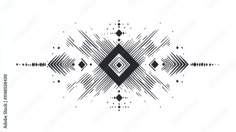 Poster abstract linear design with dashed lines forming symmetrical patterns, isolated on white.