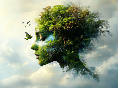 Care for the environment ecology save the world with human face ai generated