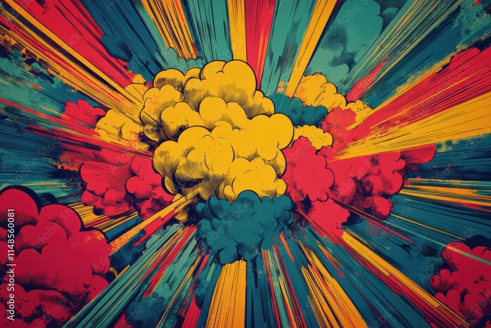 Leinwandbilder colorful explosion of clouds and rays creates a vibrant abstract design in bold hues. generative ai