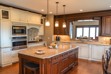 A functional and aesthetic kitchen with a modern microwave ready for use