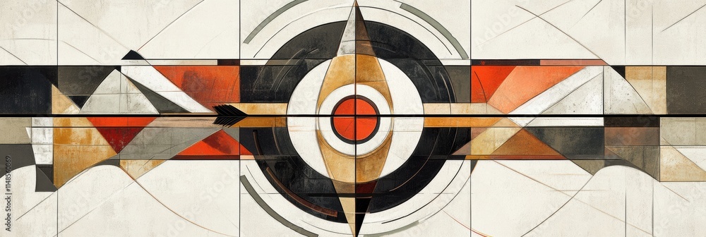 Poster modern abstract art featuring geometric shapes and a central target design in vibrant colors. genera