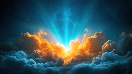 Light rays piercing pastel clouds, abstract patterns, radiant glow, 3D illustration