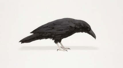 Naklejka premium Raven Artwork on White Canvas, a striking depiction of a raven rendered in vibrant colors set against a stark white backdrop, emphasizing its intricate details and artistry.