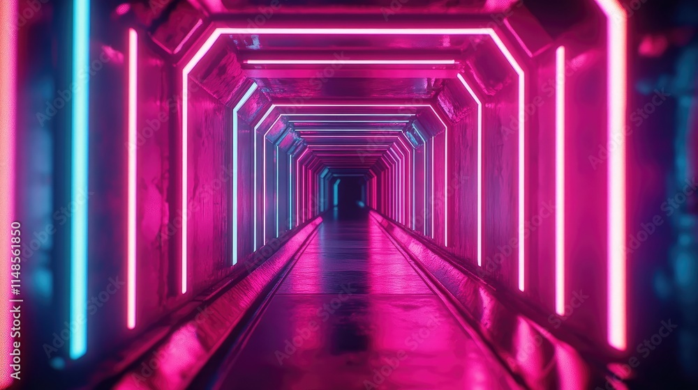 Aufkleber futuristic line background with a vibrant neon tunnel effect, symbolizing technology and speed.