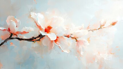 Magnolia Blossom Wallpaper, Hand-painted watercolor design featuring exquisite magnolia flowers, soft colors, ideal for creating a serene and elegant atmosphere in any space.