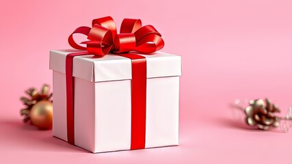 Obraz premium Festive Gift Box on Pink Background for Holiday Design