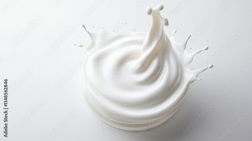 Poster twisted dairy splash, a dynamic swirl of milk or yogurt cascading in an isolated setting, creating a