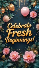 3D realistic text Celebrate Fresh Beginnings