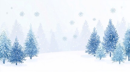 Fototapeta premium Winter Pine Forest Watercolor, hand-painted conifer trees blanketed in snow, evokes a serene holiday spirit, ideal for festive decorations and seasonal art.