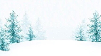 Winter Wonderland Pine Forest, hand-painted conifer trees adorned with delicate snowflakes, set against a pristine white backdrop, evoking a serene Christmas spirit.