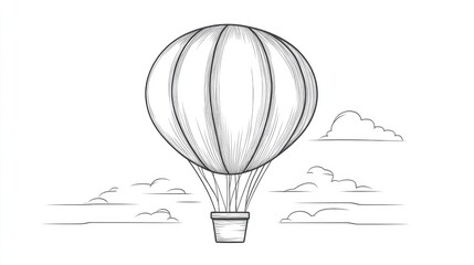 Line art of a hot air balloon floating, with simple and clean lines symbolizing freedom.