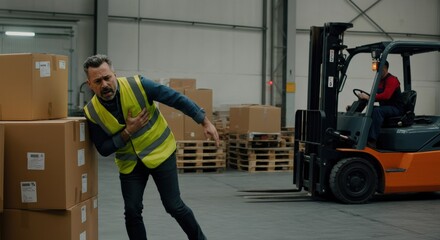 Industrial safety incident: male worker experiences medical emergency in warehouse
