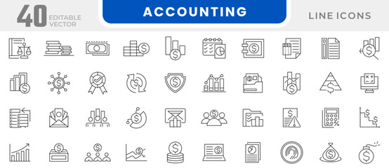 Accounting line icon set. Income, profit, salary, money, payment, audit, invoice, tax return, accounting, auditing, inspection, business line icon set. UI thin line icon pack.