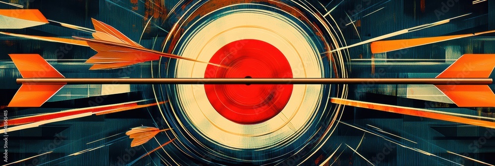 Poster arrows hitting a target in a dynamic and colorful abstract design capturing focus and precision. gen