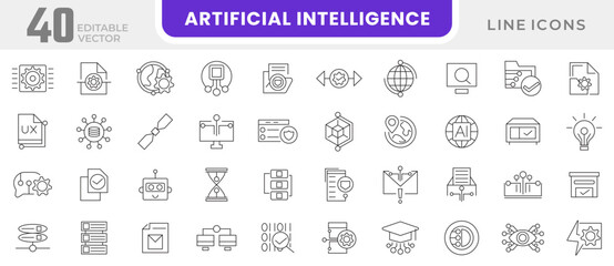 Artificial Intelligence line icon set. Innovation technology, machine, robot, bot, brain, neural network, technology, ai, networking, progress, scheme line icon set. UI thin line icon pack.