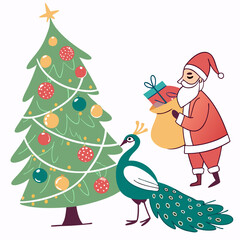 Santa Claus and Christmas tree vector design for Christmas Day on the background 