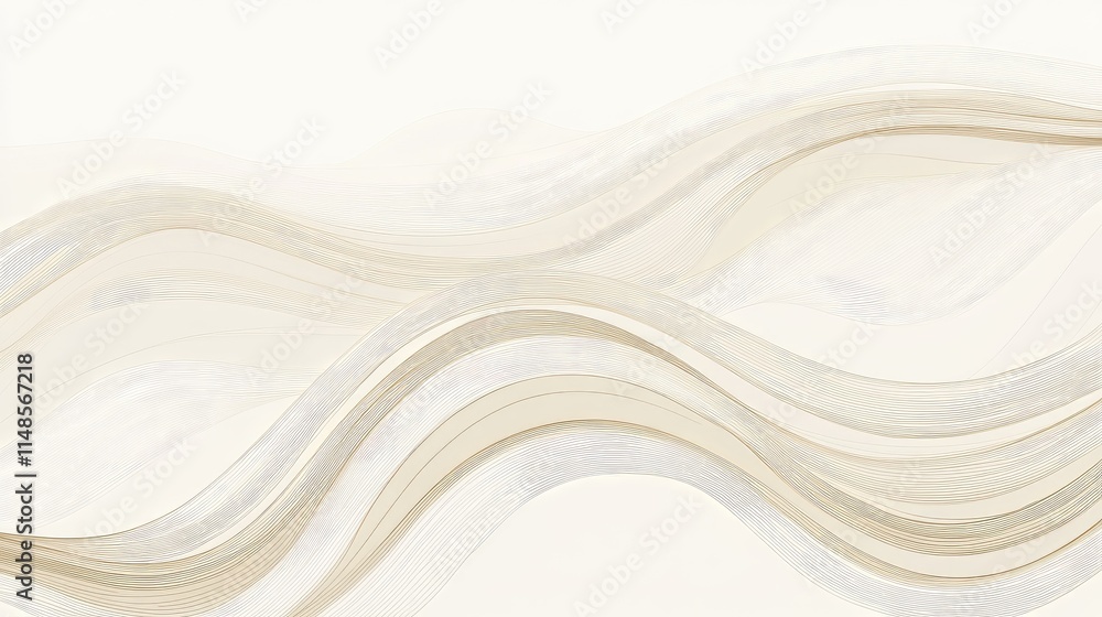 Poster minimalist line background featuring continuous, curving waves in neutral tones on a plain base.