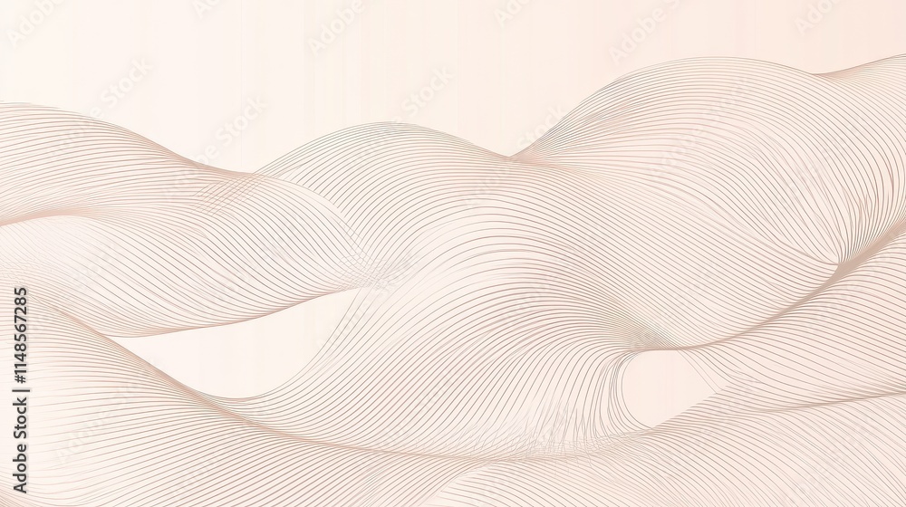 Poster minimalist line background featuring continuous, curving waves in neutral tones on a plain base.