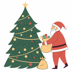 Santa Claus and Christmas tree vector design for Christmas Day on the background 