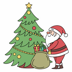 Santa Claus and Christmas tree vector design for Christmas Day on the background 