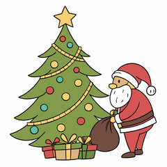 Santa Claus and Christmas tree vector design for Christmas Day on the background 